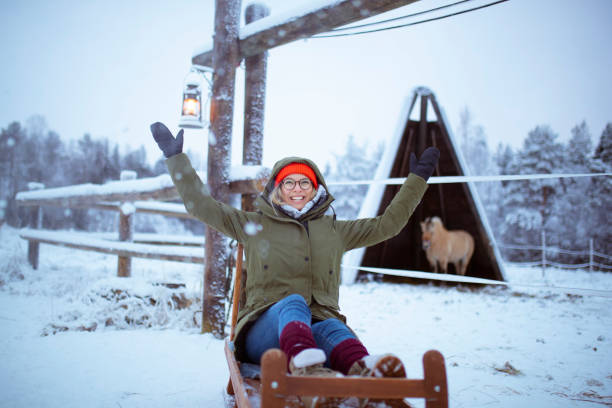 woman in sledge