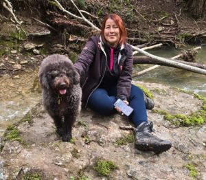 A woman with her dog.