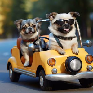 dogs-driving-a-toy-car-on-the-road dogs-driving-a-toy-car-on-the-road
