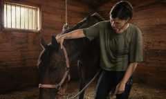 Megan Land MMCP A woman working with a horse.